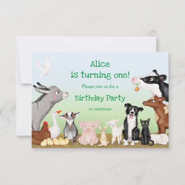 Farm animals birthday party invitation (small) (Front)