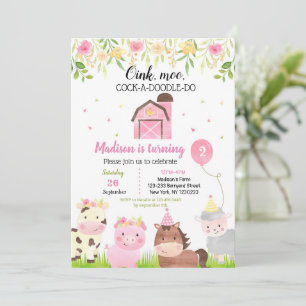 Farm Animals Birthday Party Invitations Girl