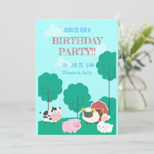 Farm Animals Birthday Party, Modern Farm Animals Invitation