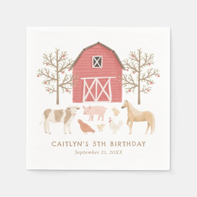 Farm Animals Birthday Party Napkin (Front)
