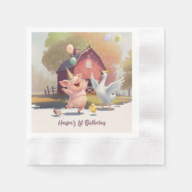 Farm Animals Birthday Party Paper Napkin (Front)
