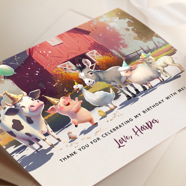 Farm Animals Birthday Party Thank You Card (Creator Uploaded)