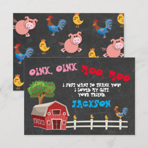 Farm Animals Birthday Party Thank you note Invitation