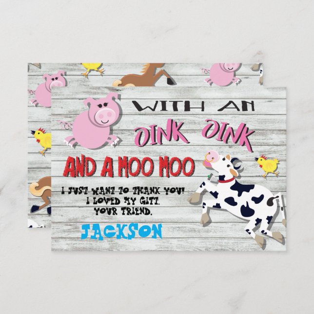 Farm Animals Birthday Party Thank you note Invitation (Front/Back)