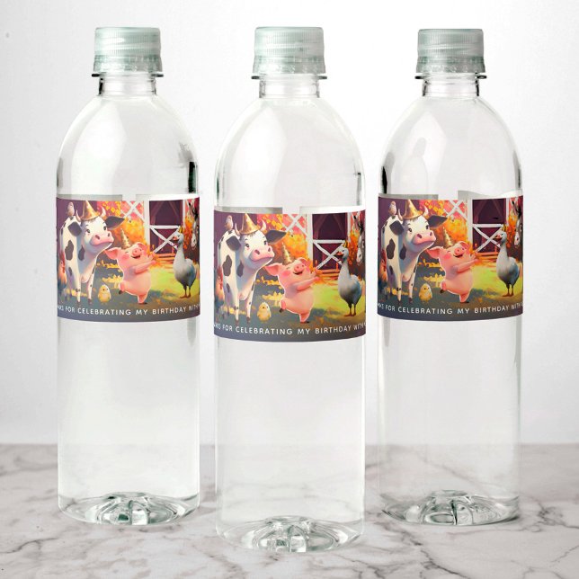 Farm Animals Birthday Party Water Bottle Label (Creator Uploaded)