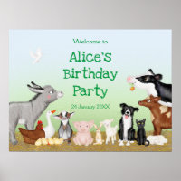 Farm animals birthday party welcome sign/poster