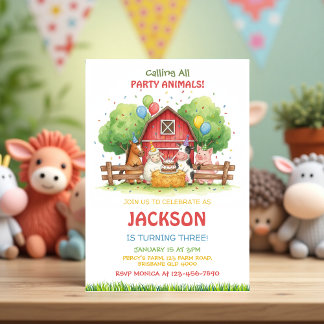 Farm Animals Birthday Theme - Barnyard Party Kids Invitation