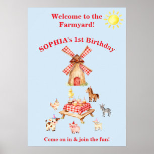 Farm Animals Birthday Welcome Poster Editable