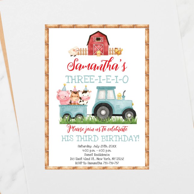 Farm Animals Blue Boy Barnyard Birthday Party Invitation (Creator Uploaded)