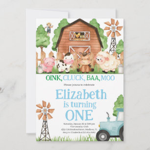Farm Animals Blue Boy Barnyard Birthday Party Invitation
