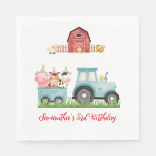 Farm Animals Blue Boy Barnyard Birthday Party Napkin
