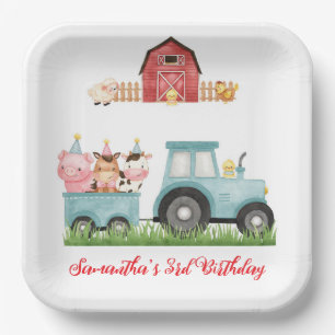 Farm Animals Blue Boy Barnyard Birthday Party Paper Plate