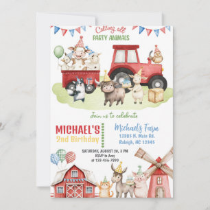 Farm animals boy ANY AGE birthday invitation. Invitation
