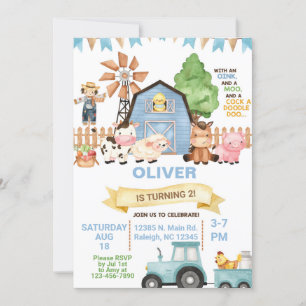 Farm animals boy ANY AGE birthday invitation. Invitation