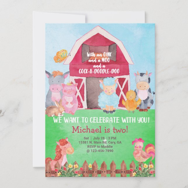 Farm animals boy birthday invitation. invitation (Front)