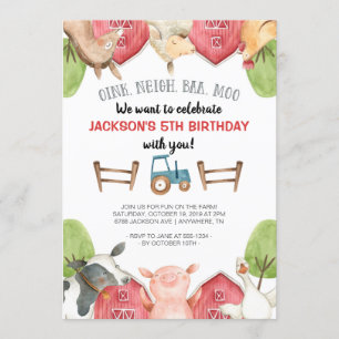 Farm Animals Boy Birthday Invitations