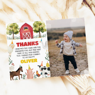 Farm Animals Boy Birthday Photo Thank You Card