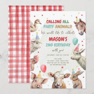 Farm Animals Boy Calling Party Animals Birthday In Invitation
