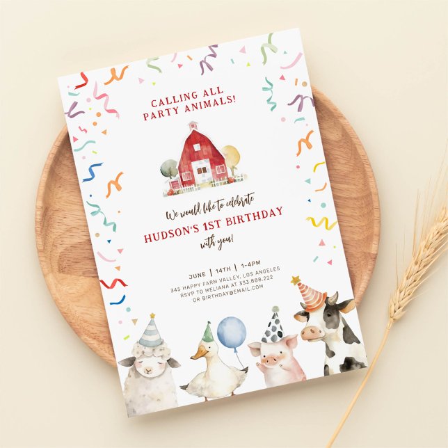 Farm Animals Boy Farm Barnyard Birthday Invitation (Creator Uploaded)