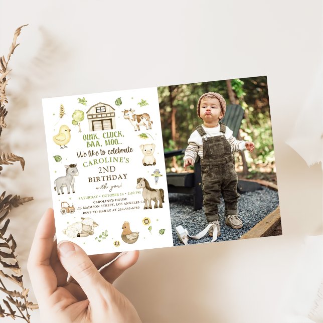 Farm Animals Boy Green Barnyard Birthday Photo Invitation (Creator Uploaded)