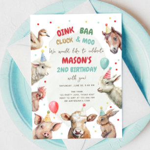 Farm Animals Boy Red Gingham Barnyard Birthday Invitation