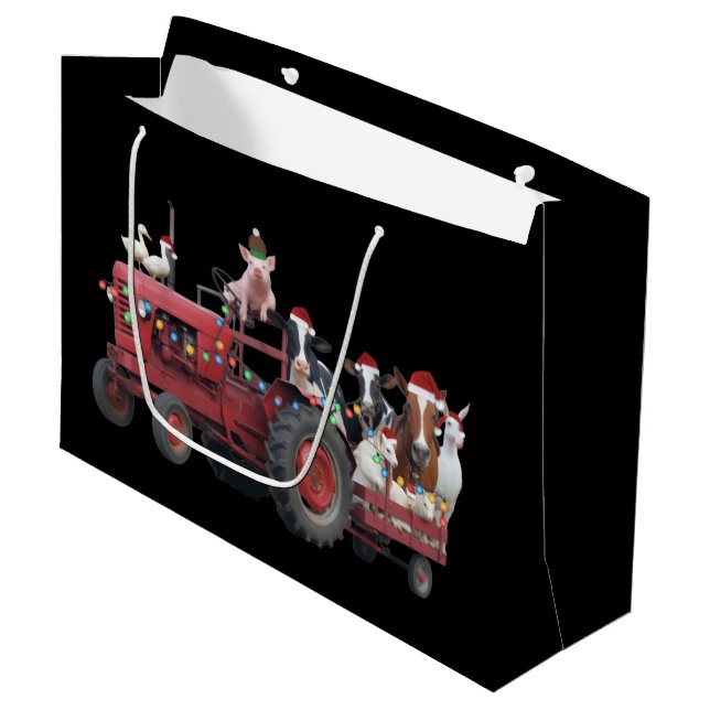Farm Animals Christmas Truck Country Tractor Xmas Large Gift Bag (Front Angled)