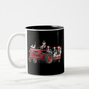 Farm Animals Christmas Truck Country Tractor Xmas Two-Tone Coffee Mug