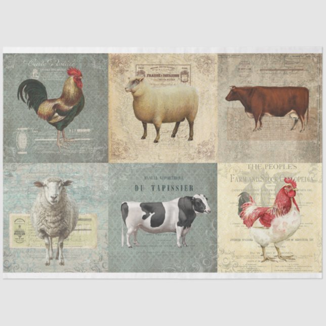 Farm animals collage tissue decoupage paper  (Front)