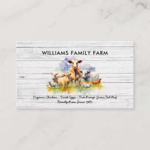 Farm Animals Cow Pig Chicken Watercolor Business Card