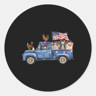 Farm Animals Cow Pig Goat Chicken Farm Truck Ameri Classic Round Sticker