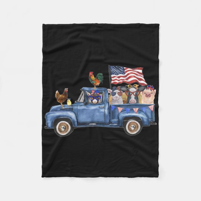 Farm Animals Cow Pig Goat Chicken Farm Truck Ameri Fleece Blanket (Front)