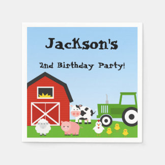 Farm Animals, Cow, Tractor, Sheep, Pigs, Birthday Napkin