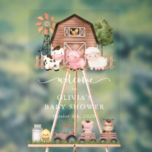 Farm Animals, Cute Animals, Baby Shower Welcome Acrylic Sign