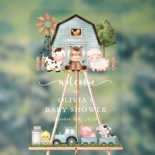 Farm Animals, Cute Animals, Baby Shower Welcome Acrylic Sign