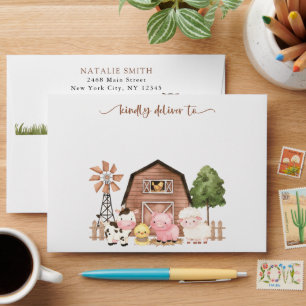 Farm Animals, Cute Animals, Barn, Baby Shower Envelope