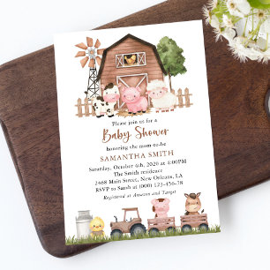Farm Animals, Cute Animals, Barn, Baby Shower Invitation
