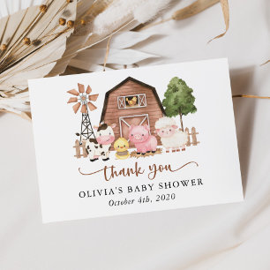 Farm Animals, Cute Animals, Barn, Baby Shower Thank You Card