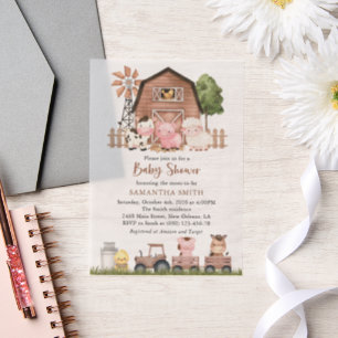 Farm Animals, Cute Animals, Barn, Baby Shower Vellum Invitations