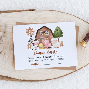 Farm Animals, Cute Animals, Barn, Diaper Raffle Enclosure Card