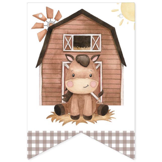Farm Animals, Cute Animals, Barn, First Birthday Bunting (First Flag)
