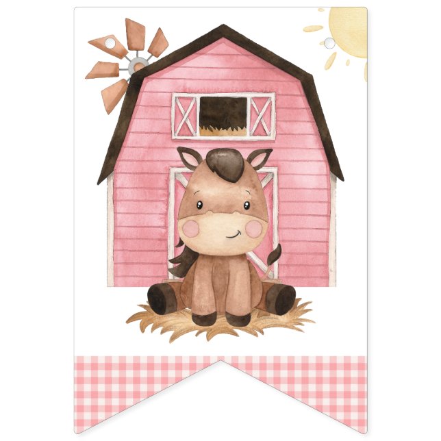 Farm Animals, Cute Animals, Barn, First Birthday Bunting (First Flag)