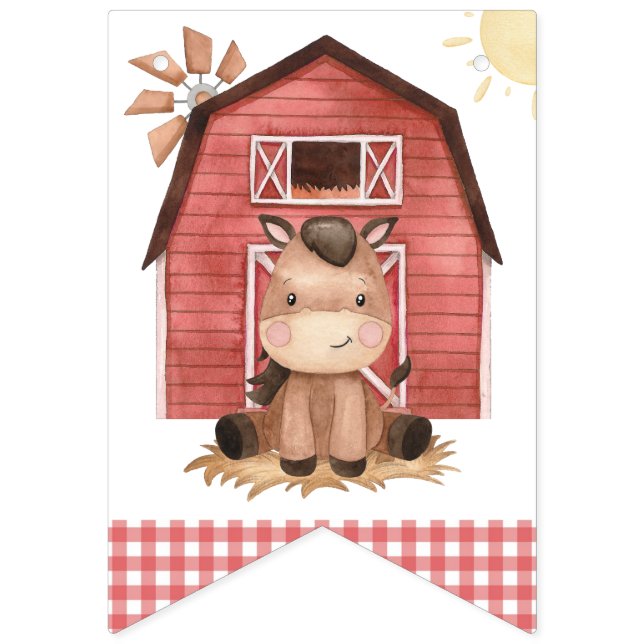 Farm Animals, Cute Animals, Barn, First Birthday Bunting (First Flag)