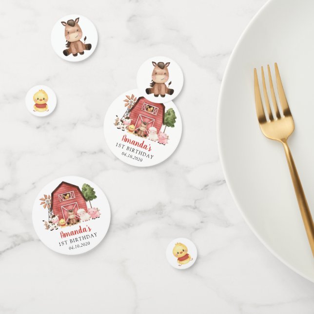 Farm Animals, Cute Animals, Barn, First Birthday Confetti (Group)
