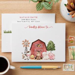 Farm Animals, Cute Animals, Barn, First Birthday Envelope