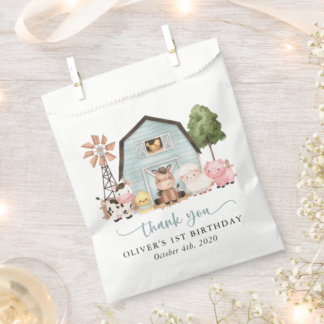Farm Animals, Cute Animals, Barn, First Birthday Favour Bags (Clipped)