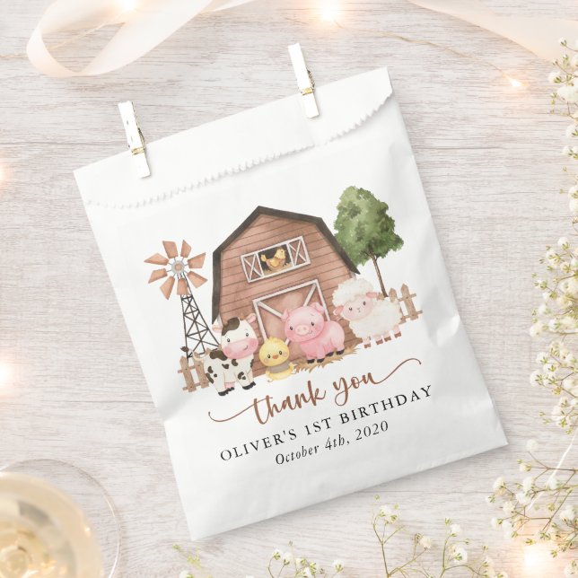 Farm Animals, Cute Animals, Barn, First Birthday Favour Bags (Clipped)