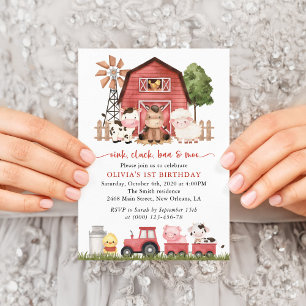 Farm Animals, Cute Animals, Barn, First Birthday Invitation