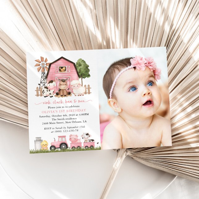 Farm Animals, Cute Animals, Barn, First Birthday Invitation (Creator Uploaded)