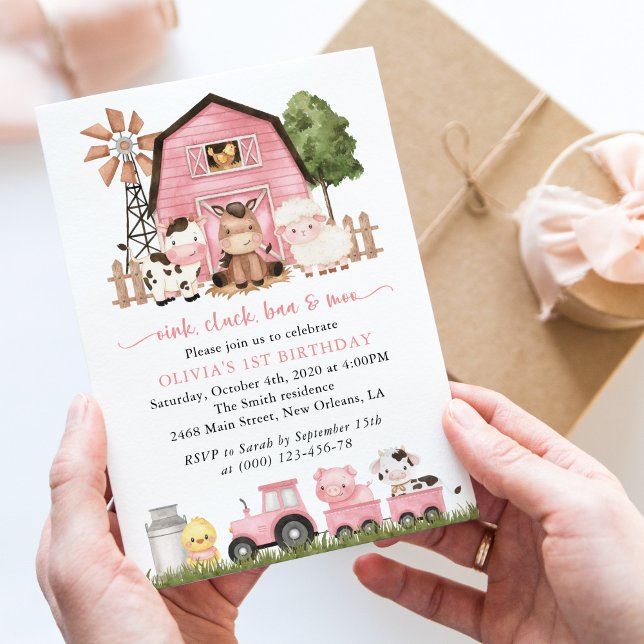 Farm Animals, Cute Animals, Barn, First Birthday Invitation (Creator Uploaded)