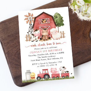 Farm Animals, Cute Animals, Barn, First Birthday Invitation